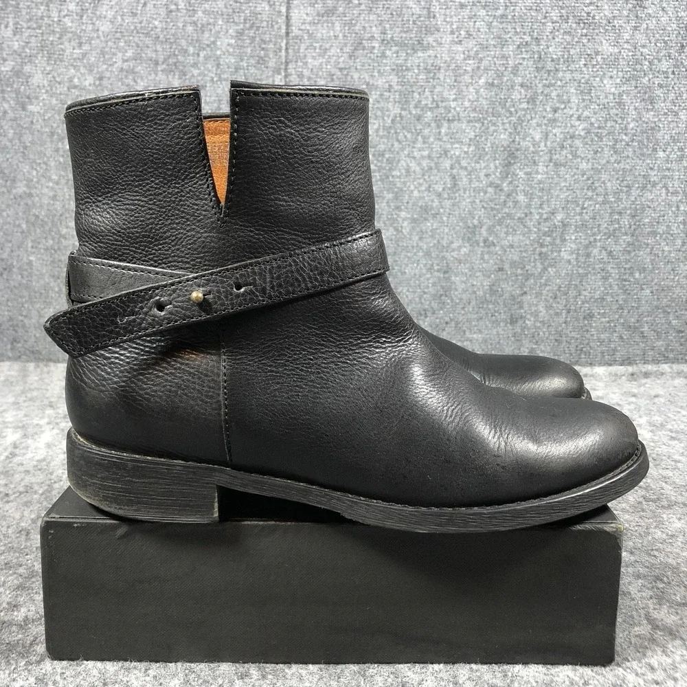 Madewell Ankle Boots‎ Womens 9.5 Black Leather Strap Pull On Low Heel 03827